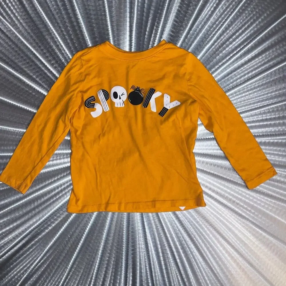 Halloween Spooky Skull Spider Old Navy 4T Kids Orange Long Sleeve Tee